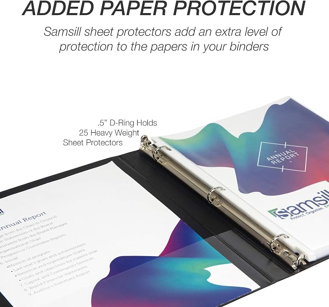 Samsill Durable 0.5 inch 3 Ring Binder, D Ring Binder,100% Recycled Chipboard, Black
