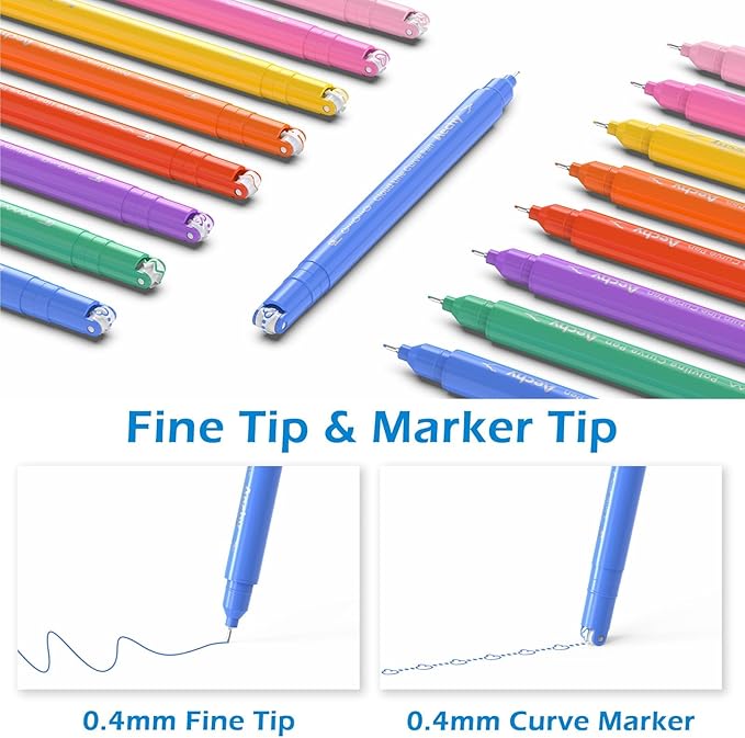 AECHY Dual Tip Curve Highlighter Pens, 8 Patterns, 8 Colors, 8 Pack | Fine Tip Colored Marker Pens with Curve Pattern Roller for Note Taking, Journaling, Back to School Supplies & Teacher Gifts