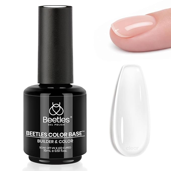 Beetles 15ml Rubber Base Builder Nail Gel - Clear Color Base for Nails Strengthening, Thickening and Sculpting, Soak Off UV LED Long Lasting for Weak and Damaged Nails