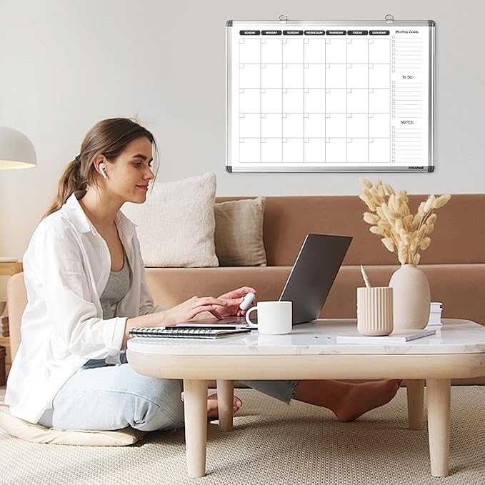 Whiteboard Dry Erase Calendar for Wall, Weekly & Monthly Planner, 36" x 24", Double-Sided, for Office, Home and School