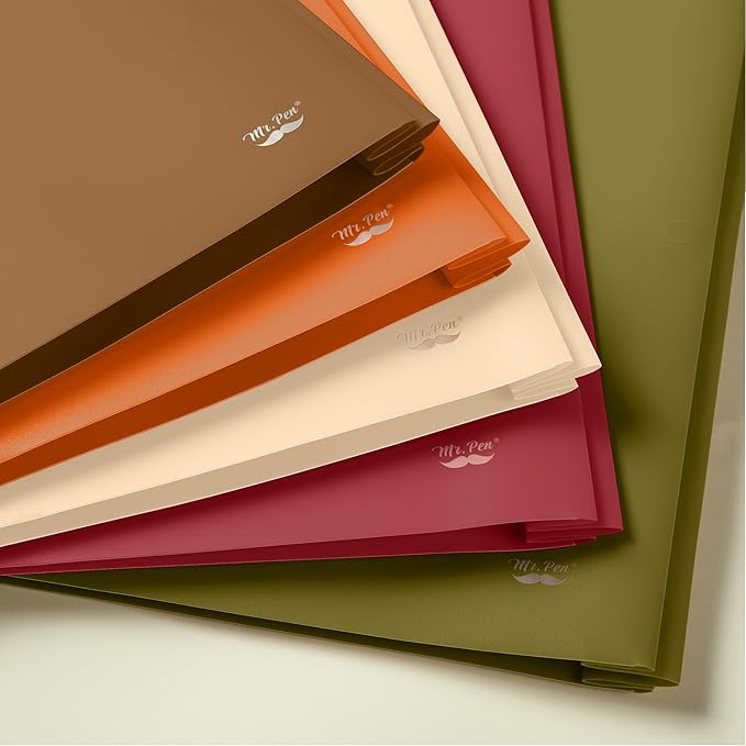 Mr. Pen- Plastic Folders with Pockets and Prongs, 5 Pack, Letter Size, Autumn Earth Colors, Flexible Plastic Folders with Prongs