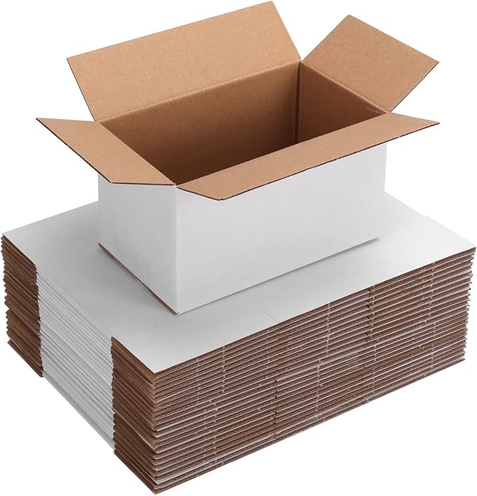 25-Pack Shipping Boxes 7x4x4 Inches, White | Corrugated Cardboard Box for Business Packing, Shipping, and DIY, Easy to Fold and Assemble
