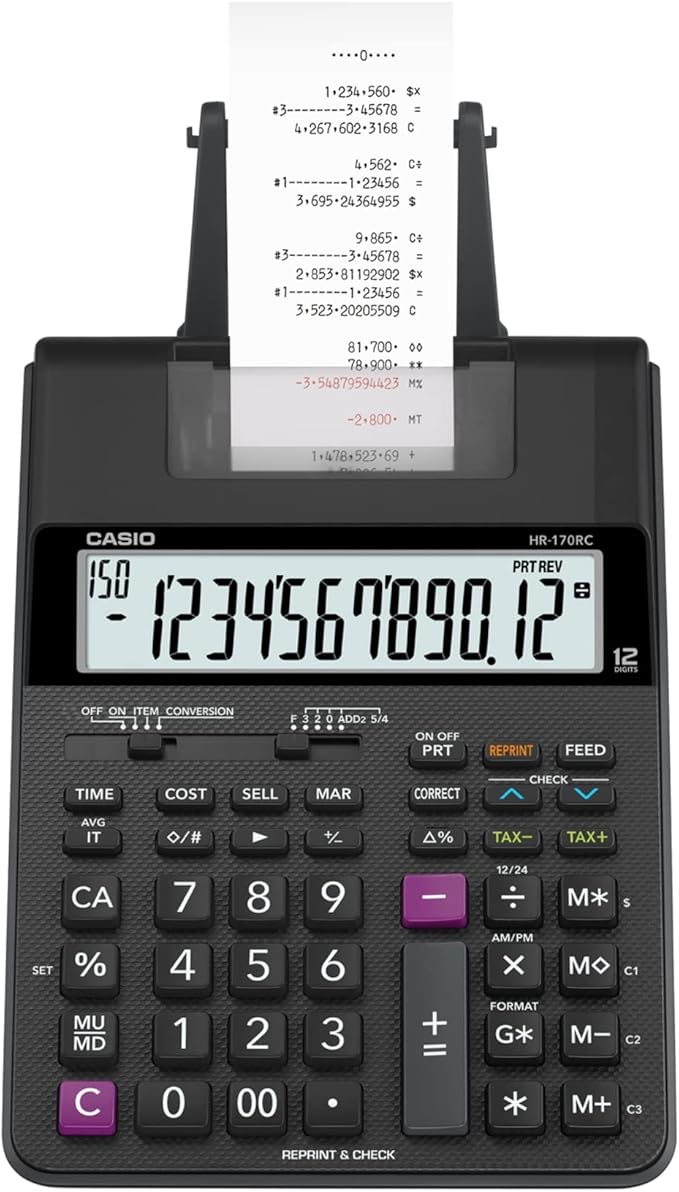 Casio HR-170RC Printing Calculator, Black, 2.6" x 6.5" x 11.6"