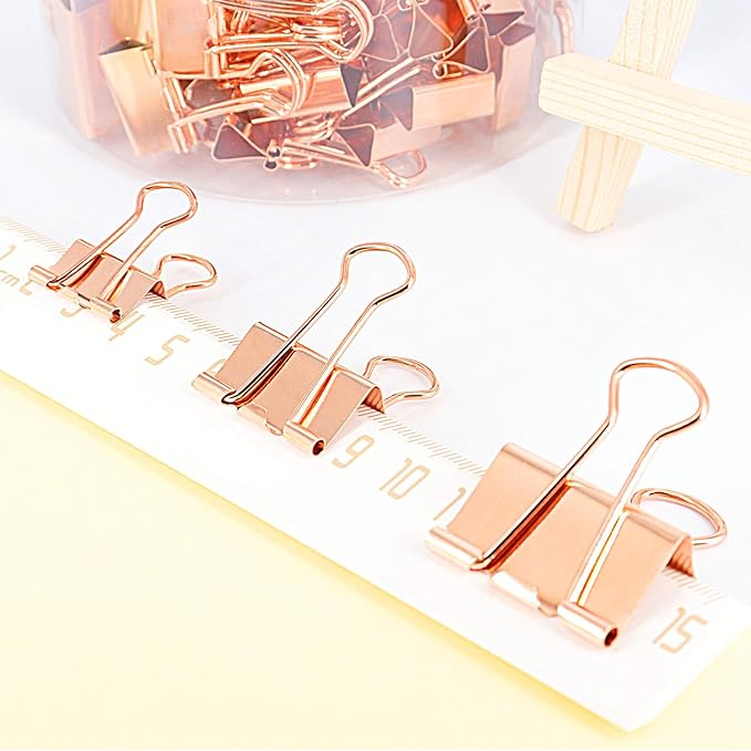 Binder Clips Paper Clamps, Assorted Sizes Set (Small, Medium, Large) for Office School and Home Supplies (Rose Gold)
