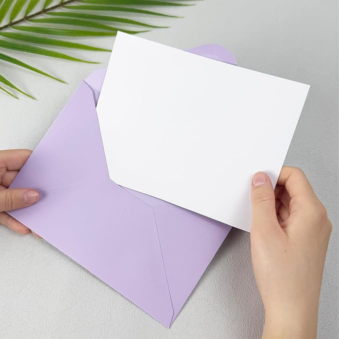 50 PCS Purple Colorful A7 Envelopes with Stickers, 5x7 Envelopes for Greeting Cards, Great for Invitations, Wedding Invitation, Birthday, Baby Shower, Graduation