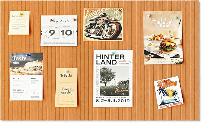 24 x 16 inches Large Bulletin Board, Decorative Felt Pin Board, 0.35“ Thick Foldable Photo Display Board with Self-Adhesive Tape, Vision Board for School Home Kitchen Office Walls - Orange