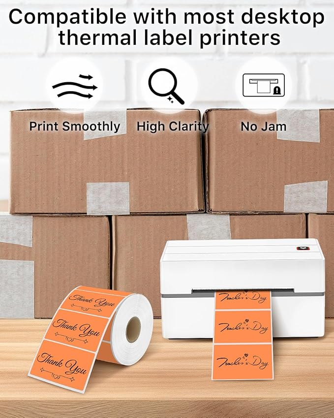 iEager 3" x 2" Thermal Labels, Rectangle Thermal Printer Stickers, Self-Adhesive Durable Sticker with Perforation Line, 500 Labels/Roll, Orange