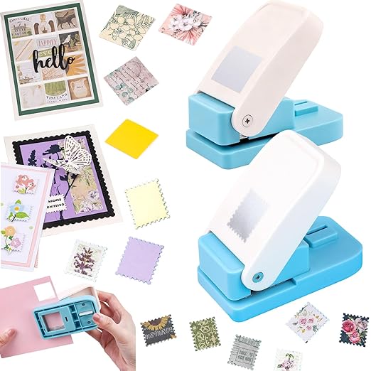 2 Pcs Craft Hole Punch, 1X0.8 inch Rectangular Postage Stamp Punches & 1" Square Hole Punches, Lever Action Puncher for Paper Crafting Scrapbooking DIY Projects Arts Crafts Supplies Scrapbook Decors