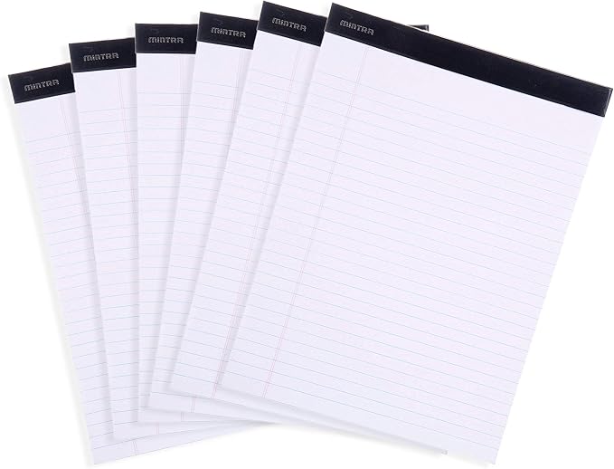 Mintra Office White Legal Pads – Ruled Notepads and Micro-Perforated Sheets, Ideal for Writing, Note-Taking & Creativity, Office, or Professional Use, Basic Pad 6 pack, 8.5"x11" (Wide Ruled)