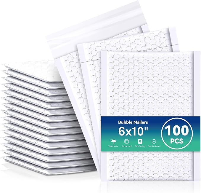 𝟒𝟎%𝟎𝐟𝐟 Bubble Mailers 6x10" 100Pack: Self Seal Mailing Envelopes White | Padded Envelopes Usable Size 𝟔𝐱𝟗 for Small Business - Waterproof Tear-Resistant - Shipping Bags for Jewelry Holiday Gifts