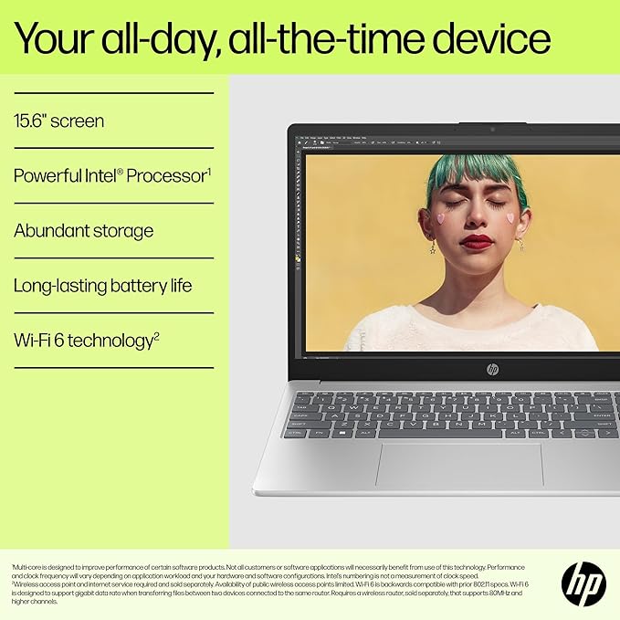 HP 15.6" FHD Laptop 2026 Notebook for Students & Remote Work, Intel N100, 8GB RAM, 256GB SSD, Lightweight, Long Battery Life, Wi-Fi 6, Office 365, Win 11 Home, Moonlight Silver, Type-C RJ45
