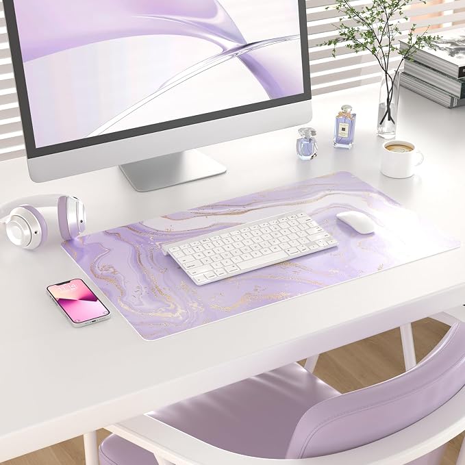 Colorful Star Large Mouse Pad, PU Leather Waterproof Desk Mat, Computer Gaming Mouse Pad, XXL Extended Full Mousepad Non Slip Desk Pad for School Office Home 23.6" x 13.8" - Violet Marble