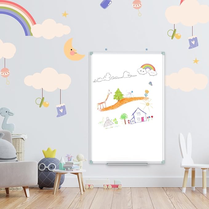 Lockways White Board Dry Erase Board 48 x 31 Inch, Magnetic Whiteboard | Aluminium Frame Whiteboard with Marker Tray for School, Office and Home