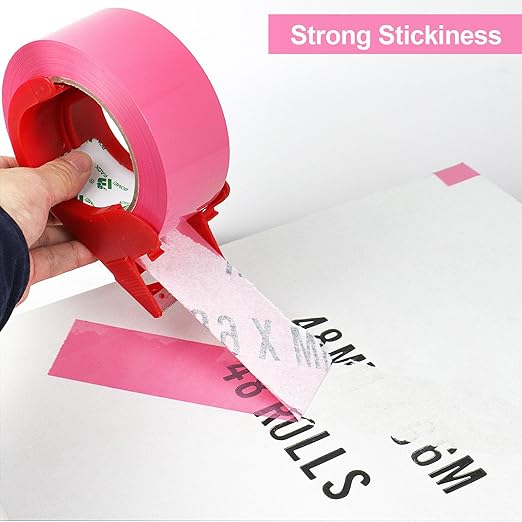 BOMEI PACK Pink Packing Tape with Dispenser, 2.4 Mil 1.88 Inch x 110 Yards, 3 Refills Rolls Color Box Tape for Moving, Shipping and Packaging