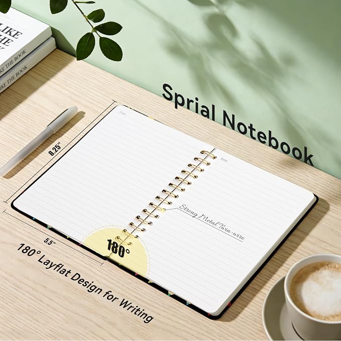 Lined Spiral Journal Notebook for Work A5, 160 Pages, Pen Teacher | College Ruled Spiral Journal for Women, Hardcover with Elegant Design for Note-Taking, 5.5 * 8.25 inch