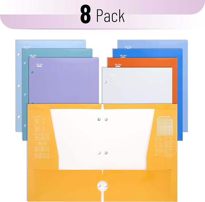 Mr. Pen- 4-Pocket Folders, 8 Pack, 12.5" x 9.5", Colorful, Tear-Resistant | Paper Folders with Pockets 3 Holes Punched, High Capacity, Includes Rulers and Conversion Charts for Binder Organization
