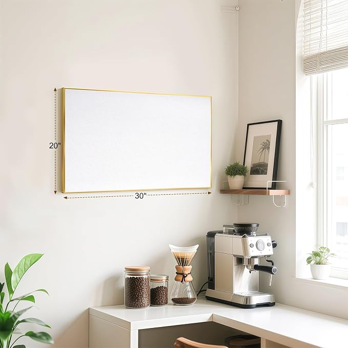 Linen Bulletin Board, 30"x20" Decorative Fabric Pin Board Vision Board | Gold Aluminum Frame, Upgraded White Canvas Surface, Wall Mounted, for Home Office Bedroom Dorm Wall Decor