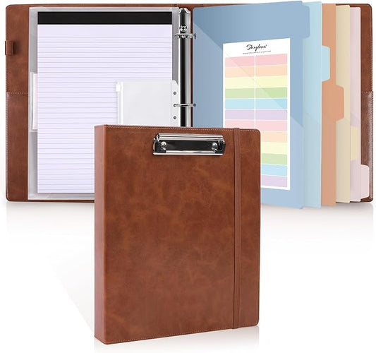 SKYDUE 3 Ring Binder with Clipboard,1 Inch Binder, 13.2" × 10.2" PU Clipboard Binder with Notepad & 5 Dividers with 5 Pockets, Labels, Clipboard Folder Great for School Office(Fit Letter Sized Paper)