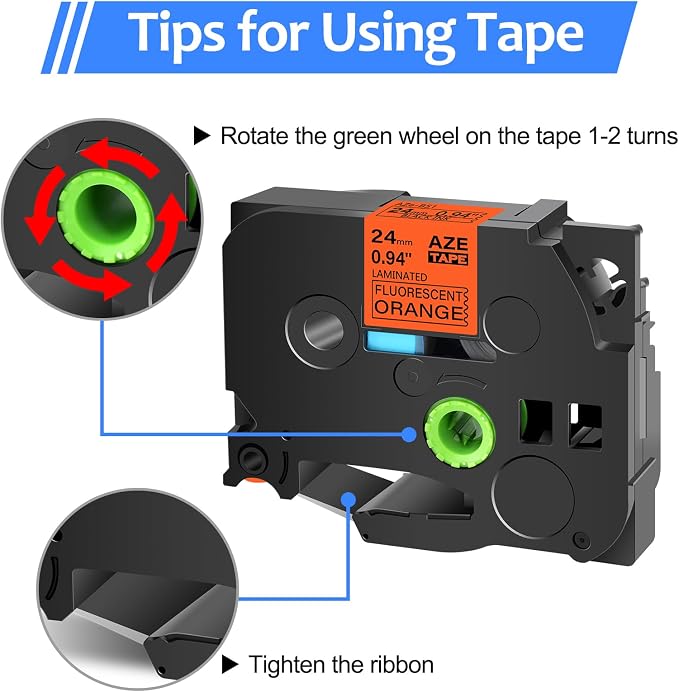 5PK Compatible for Brother P-Touch Label Maker Tape TZe-B51 TZ-B51 TZeB51 TZB51 Black on Fluo Orange 24mm 0.94 inch 1'' x 16.4ft Laminated TZe TZ Label Tape for PT-2400 2410 2430PC 2470