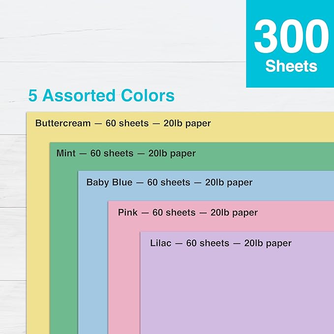 PrintWorks Easter Paper 8.5" x 11" - 300 Sheets - 5 Assorted Pastel Paper Colors - 30% Recycled - Ideal for School & Craft Projects - Made in The USA - SFI® Certified - 20 lb/75 GSM (00586)