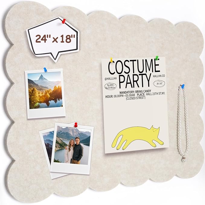 Felt Bulletin Board 24" x 18" Cork Board Alternative,Decorative Felt Pin Board Foldable Cork Boards for Walls Self-Adhesive Cork Board for Home Office Classroom Pin Board (Oatmeal)