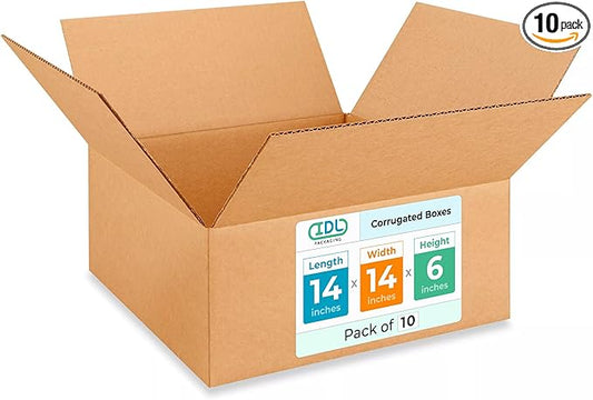Medium Moving & Shipping Boxes 14x14x6 inches (10-Pack) - Extra Strength 200 lb vs Regular - USA-Made Corrugated Heavy Duty Moving Boxes - Cardboard Moving Box by IDL Packaging -
