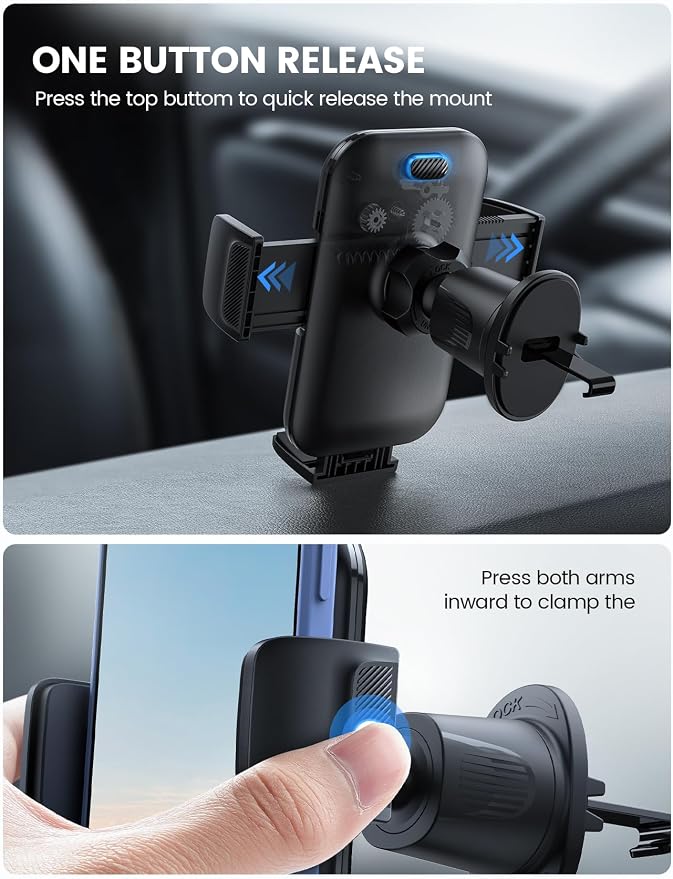 Lamicall 2026 Wider Clamp & Metal Hook Car Phone Holder Vent Accessories | Thick Cases Friendly Phone Holders for Your Car Mount Hands Free for Women Men Gift for iPhone 17 16 15 14 Pro Max Dark Grey