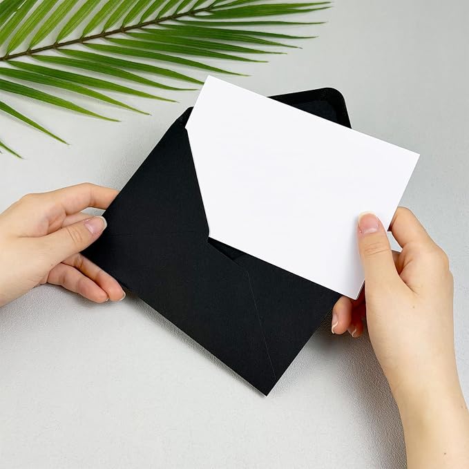 40 Pack Blank Cards and Black Envelopes 4x6, A4 Invitation Envelopes | A4 Folded Cardstock and Envelopes for Wedding, Note Card, DIY Greeting Cards,Thank you Cards, Birthday Christmas Invitations