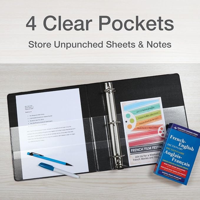 Cardinal 3 Ring Binder, 1.5 Inch Premier Easy Open Binder, ONE-TOUCH Locking Slant-D Rings, 400-Sheet Capacity, ClearVue Cover, PVC-Free, Black (10311)