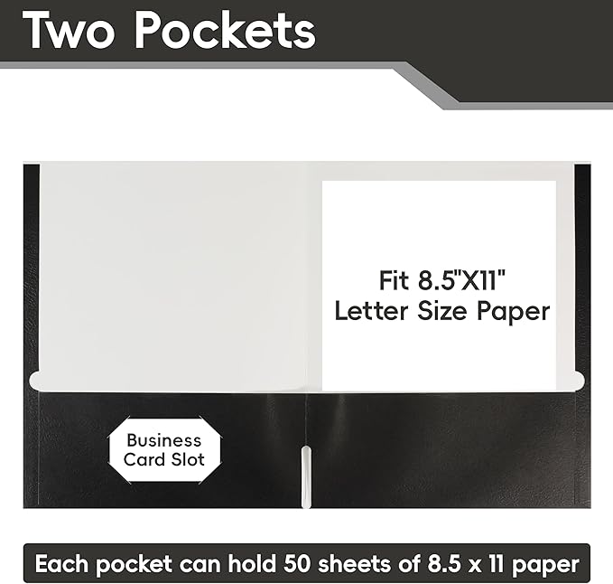 50 Packs Black Two Pocket Folders,File Folder Letter Size,8.5x11Inches File Folders for Office,School and Home,Organizer File Folder