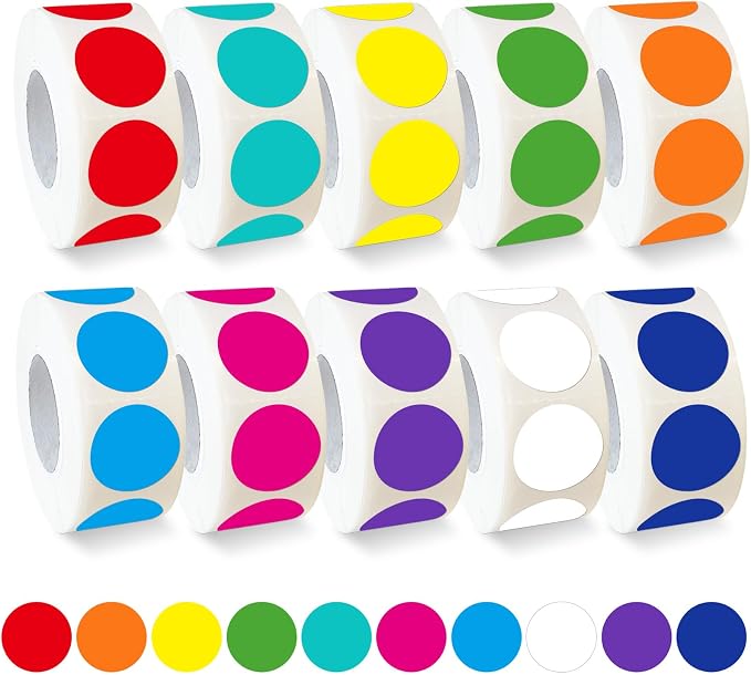 5000 PCS 3/4" Colored Dot Stickers Circle Color Coding Labels, 10 Colors on Round Coding Label Sticker for Office, Student Classroom, Family Etc(10 Rolls, 0.75 Inches)