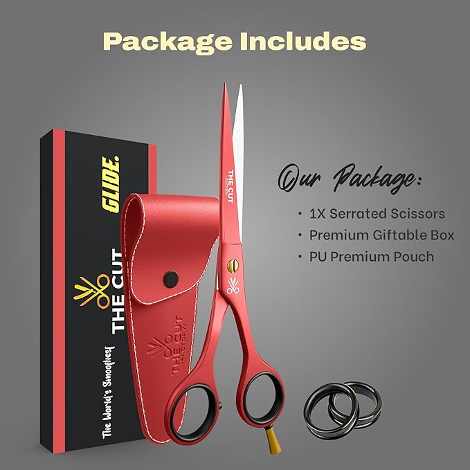 The Cut Factory- 6.5” Professional Hair Scissors - High Carbon 420 Stainless Steel Hair Cutting Scissors, Ultra-Sharp Barber Shears for Salon & Home (RED)