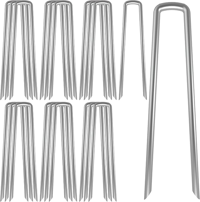 Landscape Staples 12 Inch 8 Gauge Anti-Rust Galvanized Fence Stakes | Landscape Pins Heavy Duty for Secure Lawn Fabric, Weed Barrier Fabric, Ground Cover, Dripper Irrigation Tubing Soaker Hose