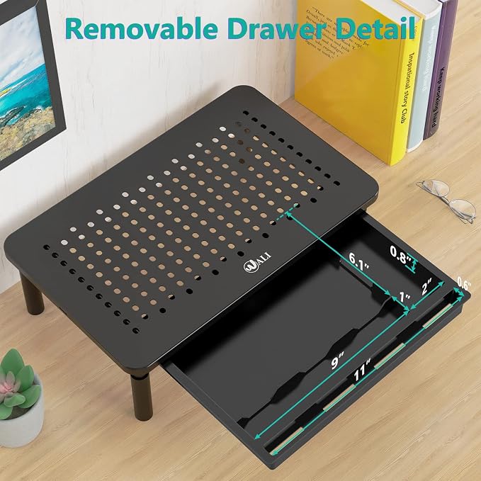 WALI Dual Monitor Stand with Storage, Desk Monitor Riser 3 Height Adjustable, Laptop Riser with Airflow Vents, Desk Organizer for Computer, Laptop, Printer, Notebook (STT003D-2B), 2 Pack, Black | 3 Height Adjustable Laptop Monitor Riser with Airflow Ve...