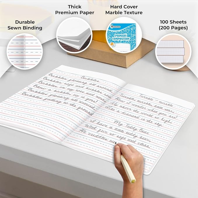 Composition Notebooks Bulk, 5000 Pack, Primary Ruled, Color Marble | Bulk Notebooks for Grades K-2, 200 Pages/100 Sheets, 9-3/4 x 7-1/2, School Districts, Wholesale Purchasing, 4-7 Days Transit