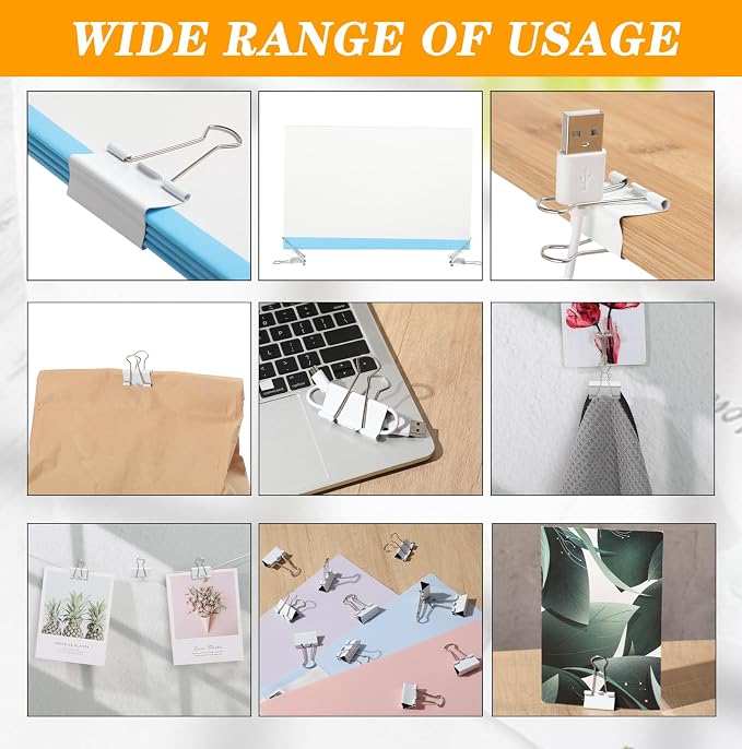 Jetec 200 Pack 1in/25mm White Metal Binder Clips Bulk Medium Reusable Fold Back Binder Clips Paper Clamps Spring Steel Sturdy for Home Office School Supplies