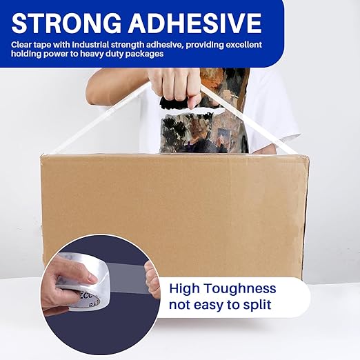 RAZCC Clear Packing Tape, 12 Rolls Heavy Duty Packaging Tape with Dispensers for Packing Shipping Moving and Sealing, Thicker Packing Tape-2" x 65 Yards Per Roll, 780 Total Yards