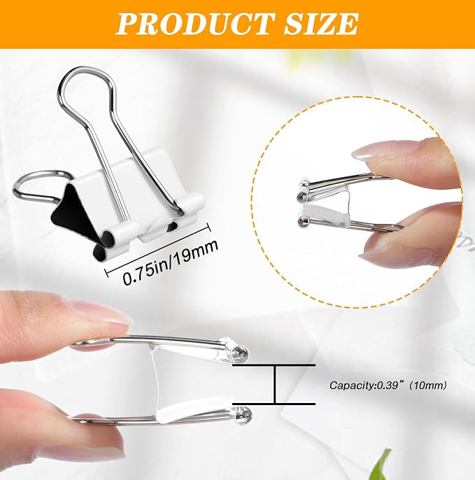 Jetec 100 Pack 0. 75in/19mm White Metal Binder Clips Bulk Medium Reusable Fold Back Binder Clips Paper Clamps Spring Steel Sturdy for Home Office School Supplies