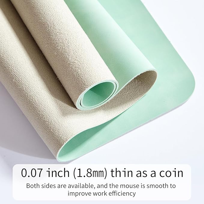 Desk Pad Soft PU Leather Large Mouse Pad Laptop Computer Desk Mat Table Blotter Flat Smooth Waterproof Non-Slip Desktop Protector Write Pad for Office and Home (Light Green, 60x35cm)