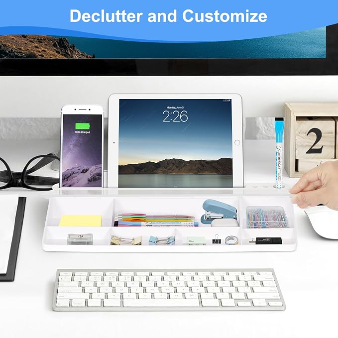 2 Pack Desktop Glass Whiteboard with Storage, Desk Dry Erase White Board | Computer Keyboard Stand, Office Desk Organizers and Accessories with Drawer, To Do Memo Notepad, Home School Supplies