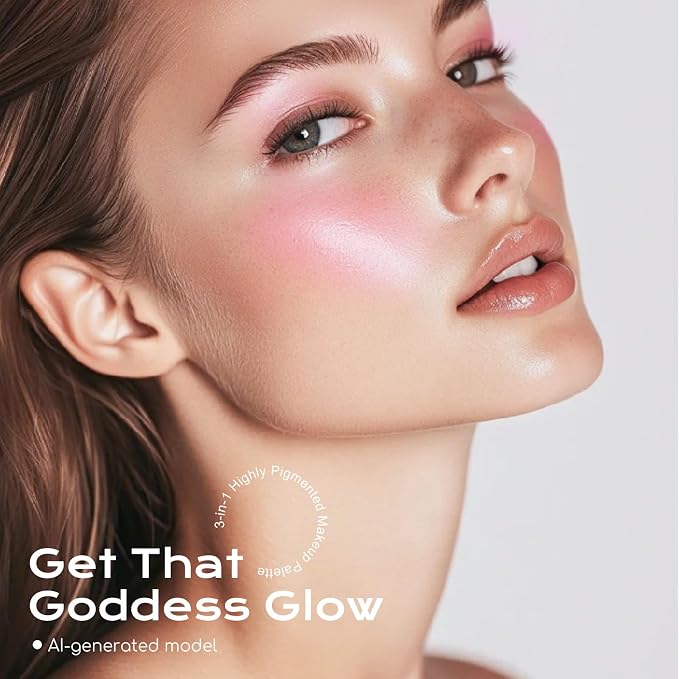 Color Nymph Blush and Highlighter Palette, 3 in 1 Contour Palette | Stackable Travel Makeup Kit, Long-Lasting, Lightweight & Buildable Shimmer Powder for a Glowing Look, Includes Brush & Mirror