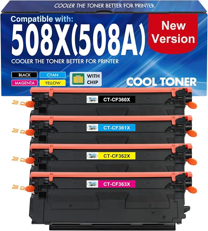 508X 508A M553 Toner Cartridge Set for HP 508X CF360X CF360A High Yield | Compatible for HP Color LaserJet Enterprise M553 M552 MFP M577 Series M552dn M553dn M553n M553x Printer 4 Pack New Version