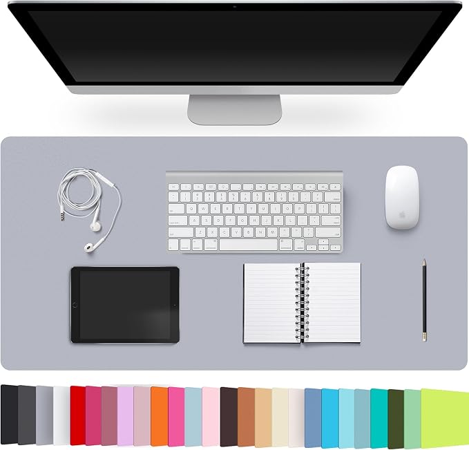 Leather Desk Pad Protector,Non-Slip Desk Pad(LightGrey, 31.5" x 15.7") | on-Slip PU Leather Large Mouse Pad,Easy Clean Desk Protecor Mat,Writing Pad for Office Work/Home/Decor