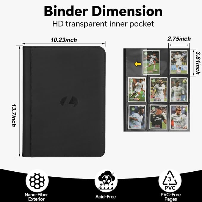 Trading Card Binder, Premium 9-Pocket Double Sided 540 Pocket PU Card Collection Binder, Collectible Trading Card Albums for MTG, TCG, Sports Cards (Black)