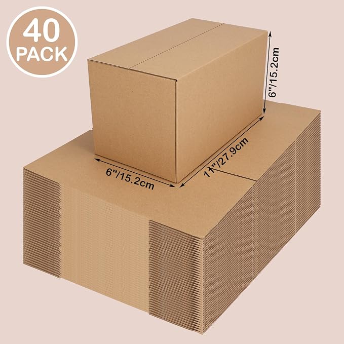 EdenseeLake 40 Pack 11x6x6 inches Shipping Boxes Small Cardboard Boxes for Packing, Moving, Mailing, Brown