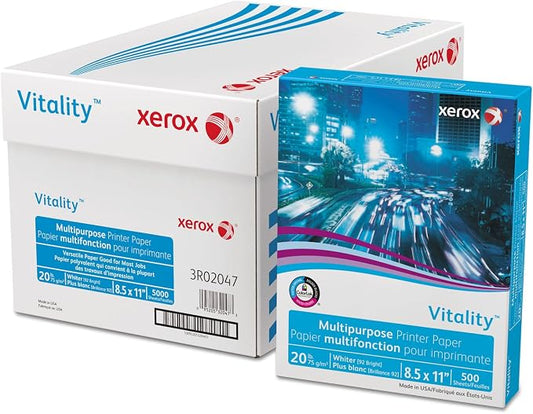 Xerox 3R02047 Vitality Multipurpose Printer Paper, 8 1/2 x 11, White, 5,000 Sheets/CT