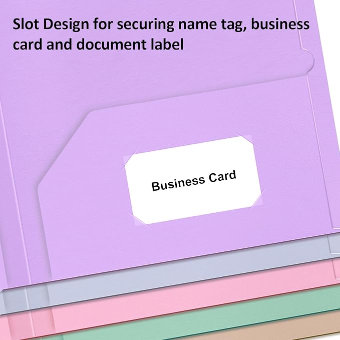5 Pack Folders with Pockets, 5 Pastel Sweet Colors Paper Pocket Folders | Heavy Duty File Folders, with Business Card Slot, 2 Pocket Folder, for School Office, Letter Size