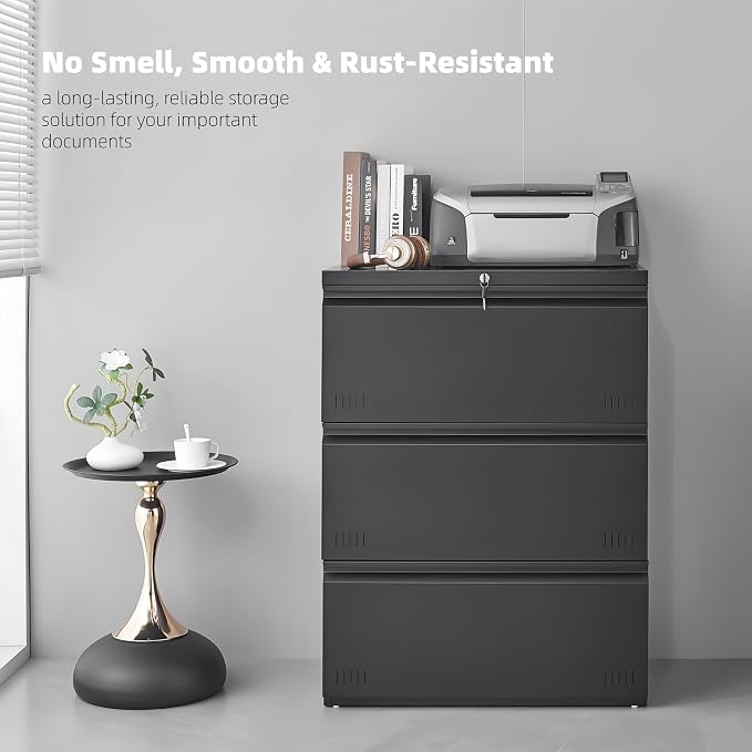 Approgreent Lateral 3 Drawer File Cabient with Lock, Metal Filing Cabinets for Home Office, Heavty Duty Office Storage Cabinet for A4/Letter/Legal (Matte Black)