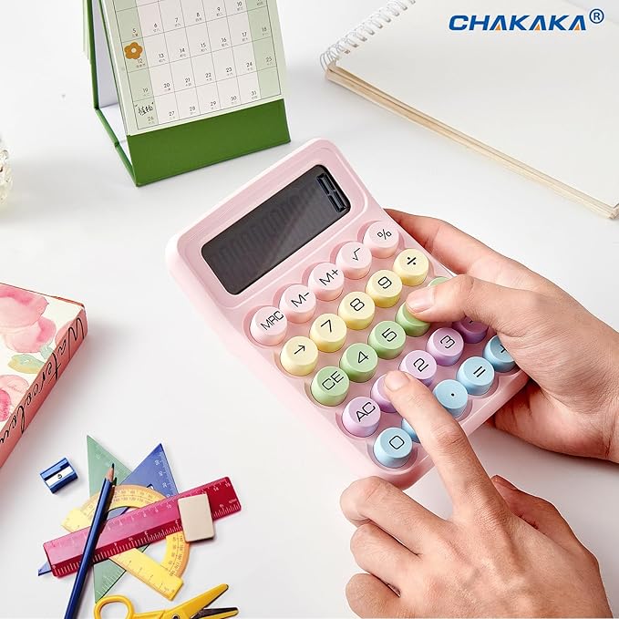 Electronic Calculator,12 Digits Large LCD Display Small Desktop Calculators,Pink Basic with Big Buttons,Easy to Press Mechanical Switch Calculator,4 Function Office Supplies for Home and School (Pink)