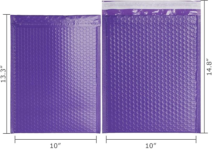 Bubble Mailers 10x13 inch Mailing Envelopes Bubble Padded Waterproof Self Seal Padded Envelopes with Strong Self-Adhering Pack of 25 (Purple)
